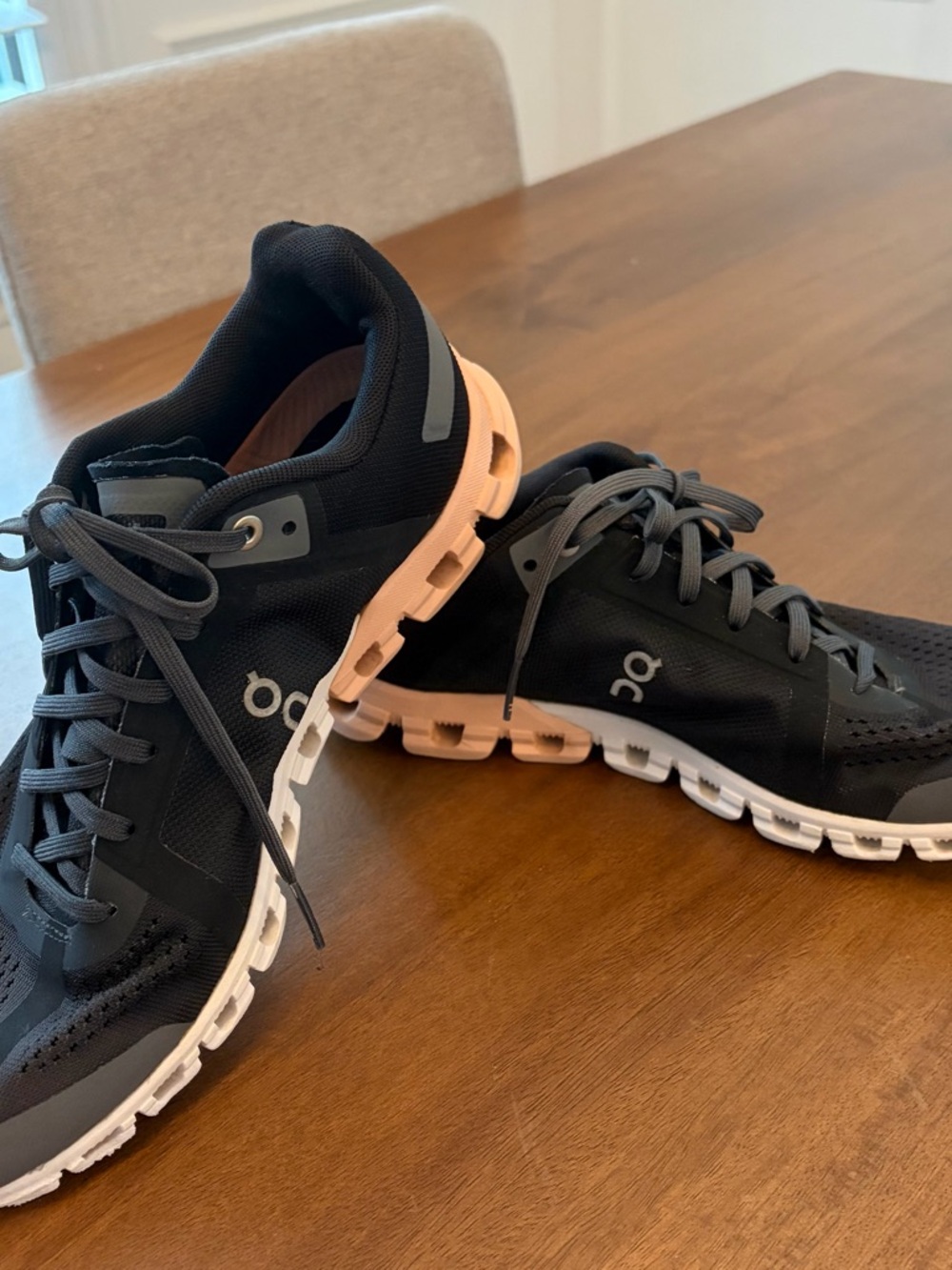On Running Black and Peach Athletic Running Shoes